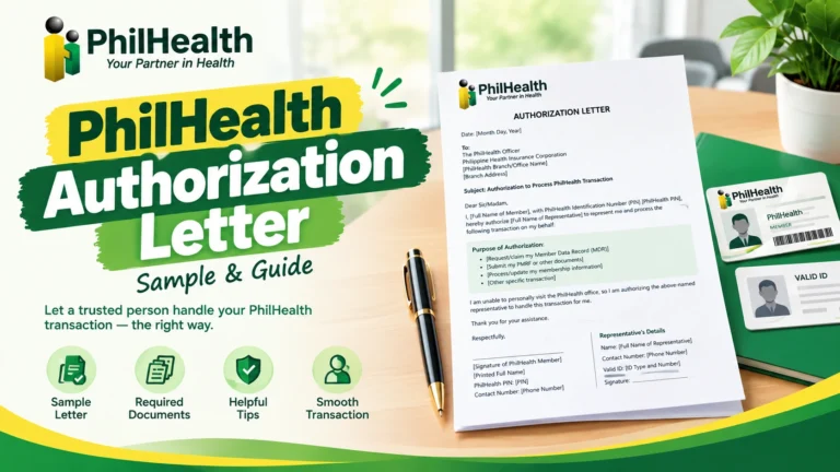PhilHealth authorization letter from the Philippine Health Authority, detailing patient coverage and services.