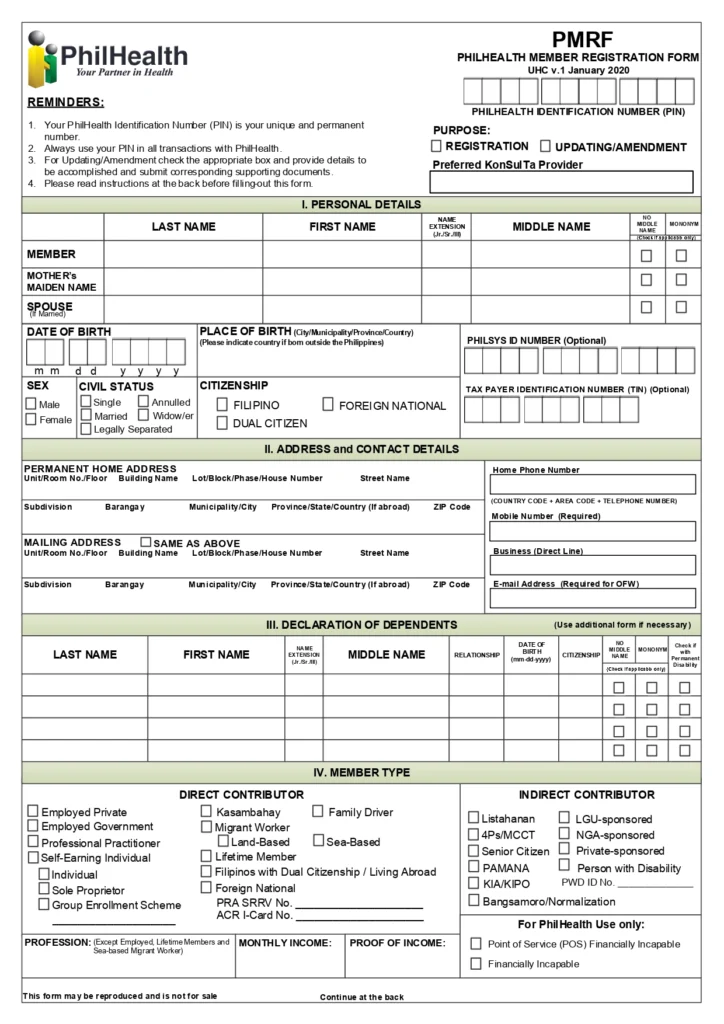 PhilHealth ID PMRF Page 1