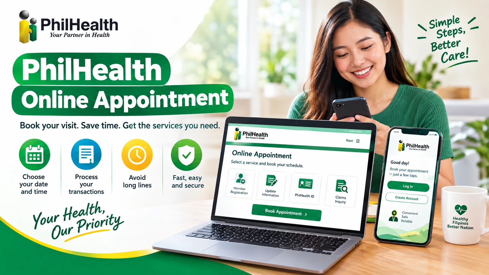 PhilHealth online appointment page showing a calendar, appointment options, and user instructions for scheduling.